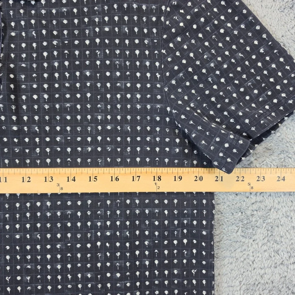 BOSS Hugo Boss Polo Shirt Mens M Navy Blue Palm Tree Print Cotton Short Sleeve